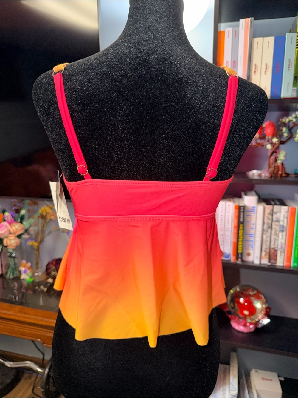 Bar III Ombre Pink to Orange Ruffle Tankini Top - Picture 2 of 2